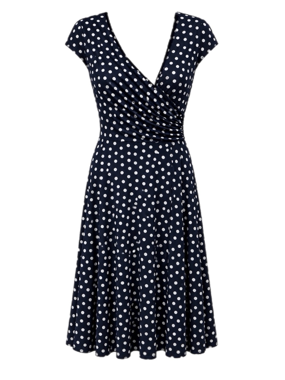 Maggy London Navy and White Polka Dot Wrap Midi Dress